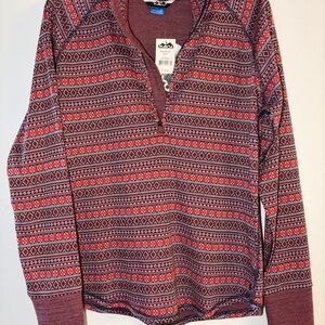 Kavu Red and White Geometric Long Sleeve Shirt - Desolate Zip Alpine